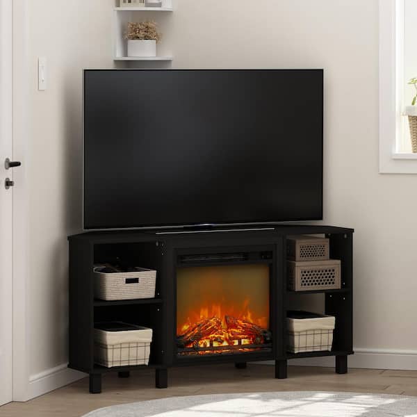 Furinno Jensen 46.54 in. Americano Corner TV Stand with Electric Fireplace Fits TV's up to 55 in.