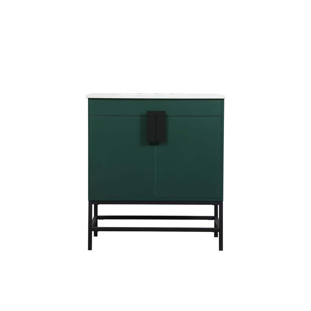 Timeless Home 19 in. W x 30 in. D x 33.5 in. H Bath Vanity in Green with Iv