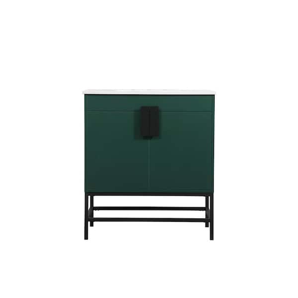 Unbranded Timeless Home 19 in. W x 30 in. D x 33.5 in. H Bath Vanity in Green with Ivory White Engineered Stone Top