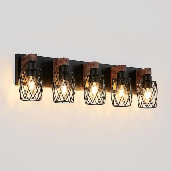 31.1 in. 5-Light  Blackl Vanity Light Fixture with Mesh Shade