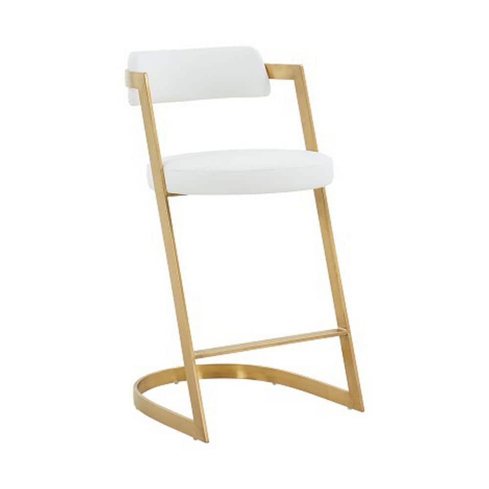 White Vegan Leather Counter Stool with Gold Cantilever Base