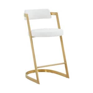 31 in. Gold and White Low Back Metal Frame Counter Stool with Faux Leather Seat