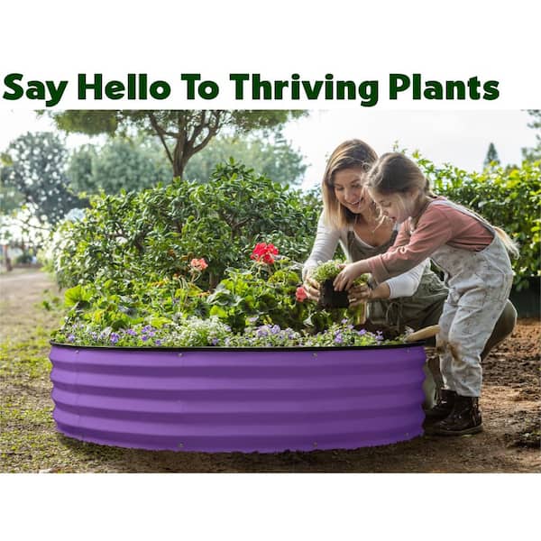 4x 4x1 ft. Round Galvanized Steel Raised Garden Bed Outdoor Raised Planter Box for Gardening Vegetables Flower in Purple