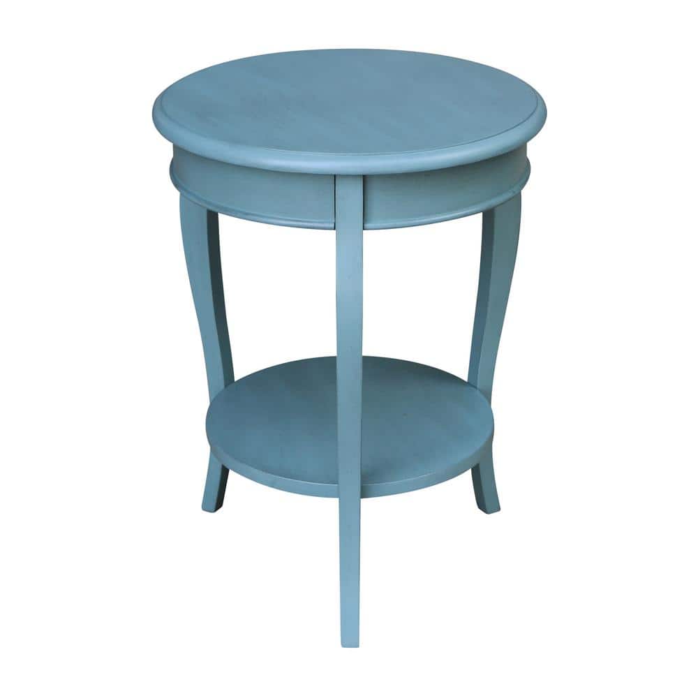 Cambria Ocean Blue Antique-Rubbed Solid Parawood Round End Table