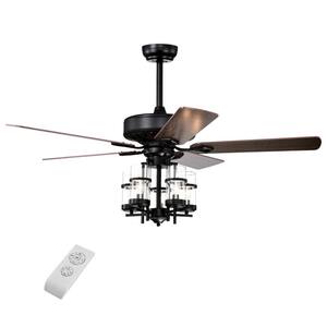 50 in. Indoor Black Noiseless Ceiling Fan Light with Explosion-Proof Glass Lampshades
