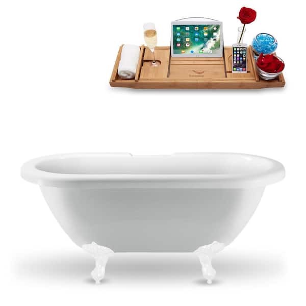 Streamline 67 in. Acrylic Clawfoot Non-Whirlpool Bathtub in Glossy White with Polished Chrome Drain And Glossy White Clawfeet
