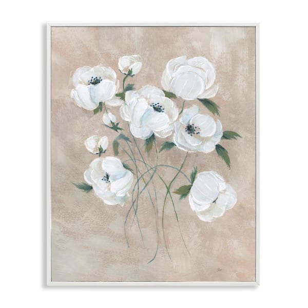 Stupell Industries Flowers on Neutral Beige by Nan White Framed Nature Giclee Art Print 30 in. x 24 in.