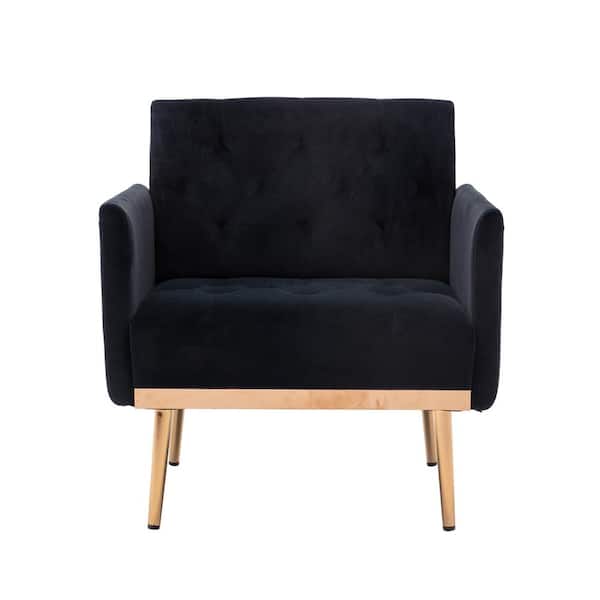 HOMEFUN 31 in. Black Velvet Side Chair with Rose Golden Metal Legs