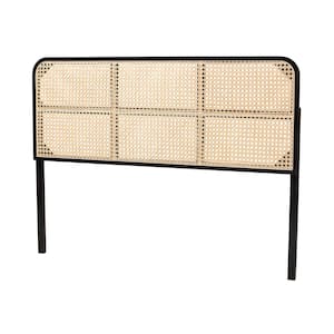 Lainer Black Queen Headboard with Natural Rattan