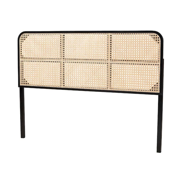 bali & pari Lainer Black Queen Headboard with Natural Rattan
