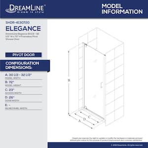 Elegance 30-1/2 in. to 32-1/2 in. x 72 in. Semi-Frameless Pivot Shower Door in Brushed Nickel
