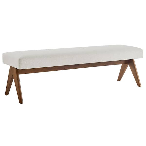 Modway Lyra 63 in. Ivory Heathered Fabric Upholstered Bedroom Bench