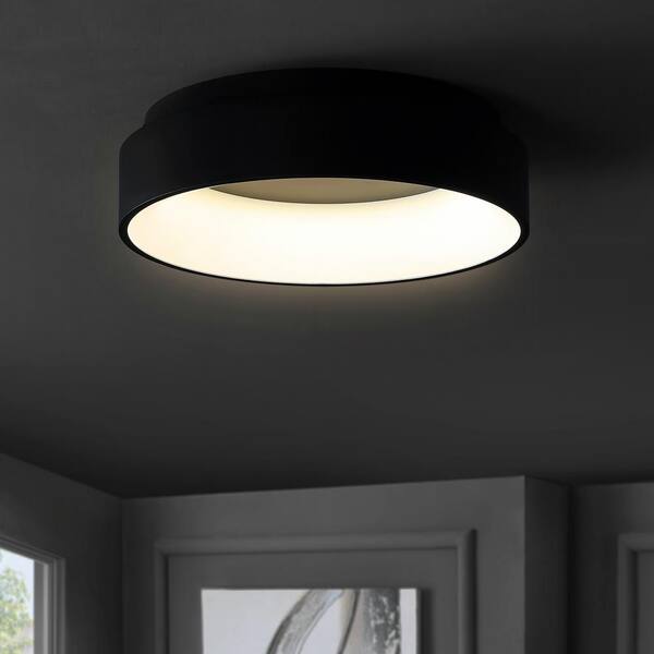 JONATHAN Y Ring 17.7 in. Black Integrated LED Metal Flush Mount 