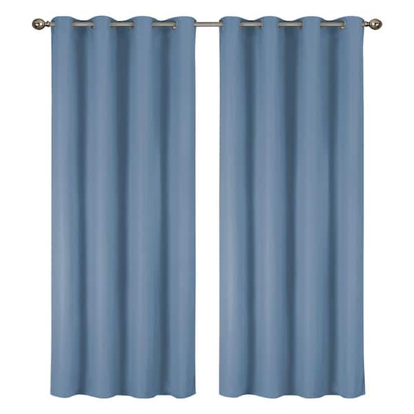 Lillian Collection Blue Polyester Solid 55 in. W x 84 in. L Thermal Grommet Indoor Blackout Curtains (Set of 2)