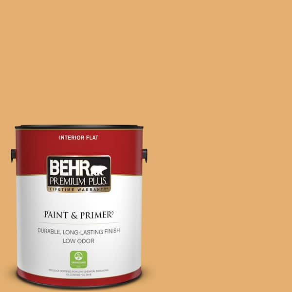 BEHR PREMIUM PLUS 1 gal. #M260-5 Mac N Cheese Flat Low Odor Interior Paint & Primer