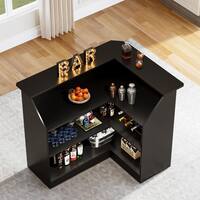 BYBLIGHT Kearsten Black 46.5 in. Corner Bar L-Shaped Home Bar Table with Stemware Racks, 4-Tier Bar Cabinet Unit Liquor Table BB-YS0248-ZMZ