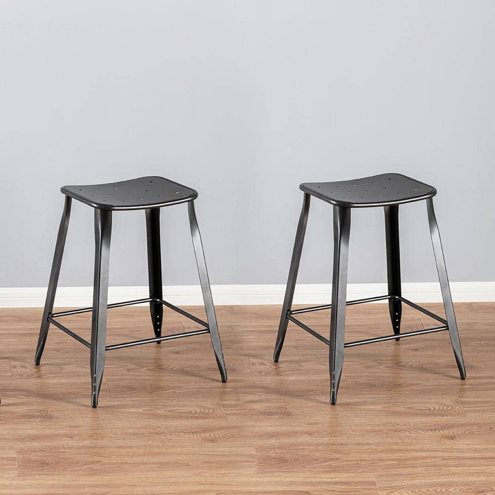 Lennon Silver Metal Backless Saddle Counter Stools, Set of 2