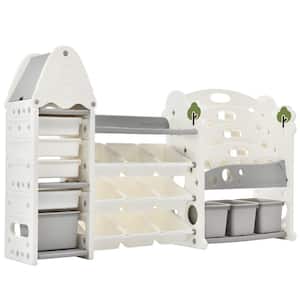 Gray Indoor Multi-Functional Kids Toy Storage Organizer with 17 Large Bins and 4 Bookshelves