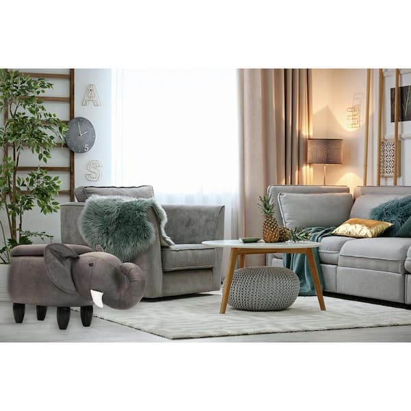 Critter Sitters Gray Elephant Animal Shape Storage Ottoman