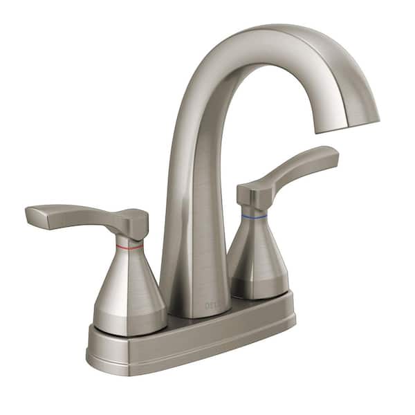 Delta Stryke 4 in. Centerset 2-Handle Bathroom Faucet with Metal Drain Assembly in Stainless