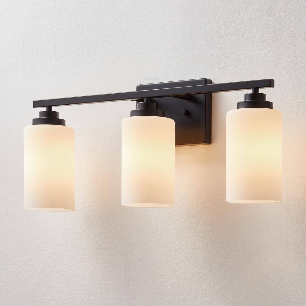Black 3-Light Dimmable Cylinder Vanity Light with Frosted Glass