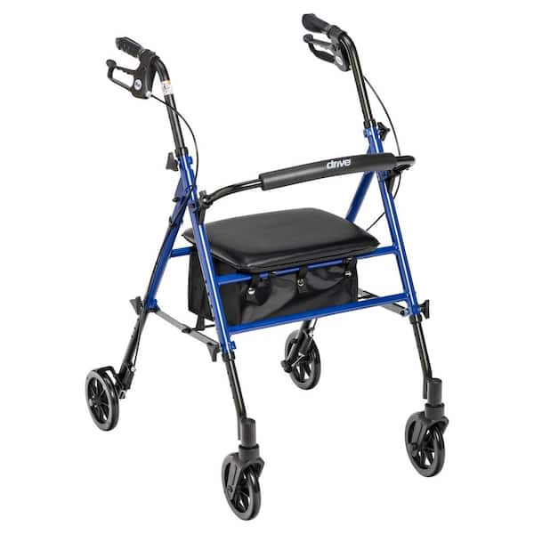 Drive Medical Adjustable Height Rollator Rolling Walker with 6 in. Wheels, Blue