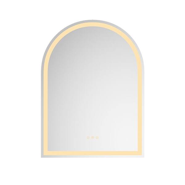 FUNKOL 30 in. W x 40 in. H Arched Frameless Wall-Mount Bathroom Vanity Mirror in White