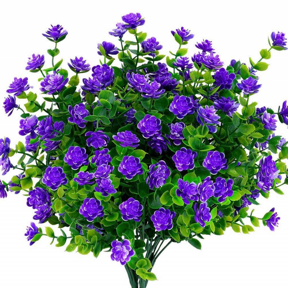 13.8 in. Purple 8 Bundles Outdoor Artificial Boxwood Fake Flowers UV ...