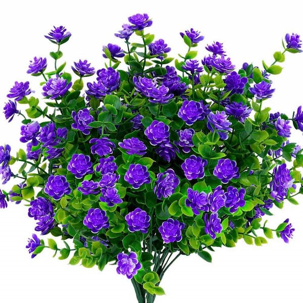 13.8 in. Purple 8 Bundles Outdoor Artificial Boxwood Fake Flowers UV ...