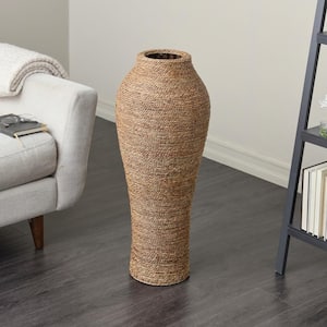 31 in. Brown Handmade Tall Wrapped Seagrass Decorative Vase
