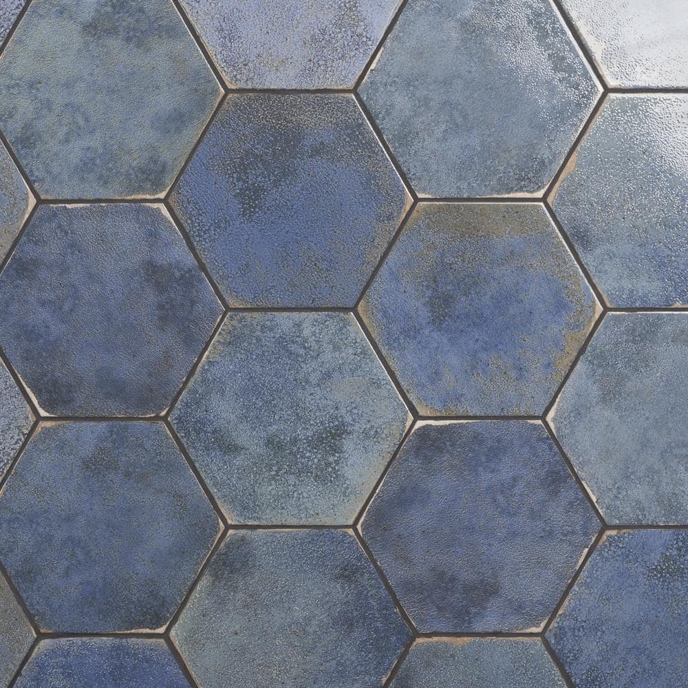 Mandalay Hex Blue Polished Porcelain Floor and Wall Tile