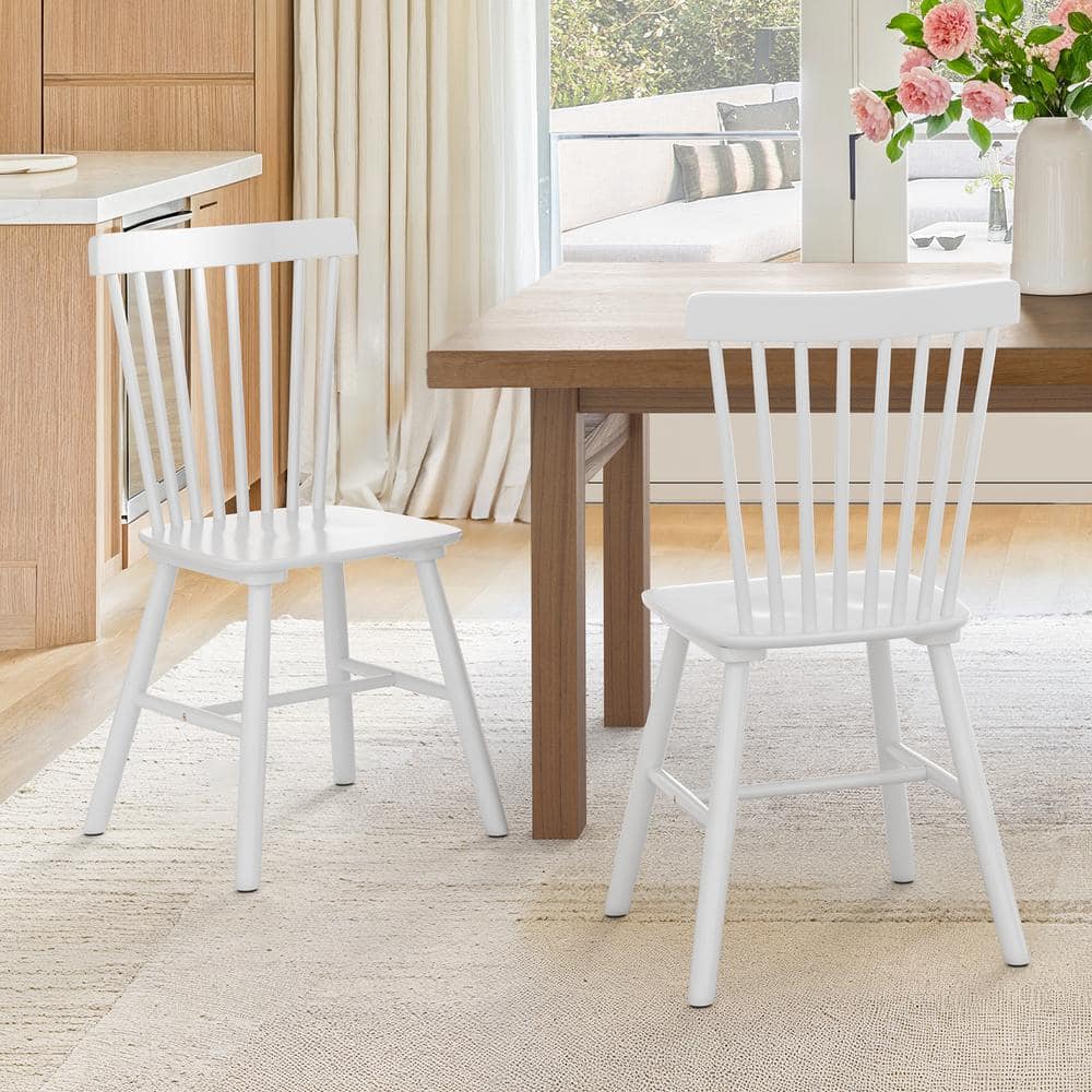 White High Back Solid Wood Windsor Side Chair Set