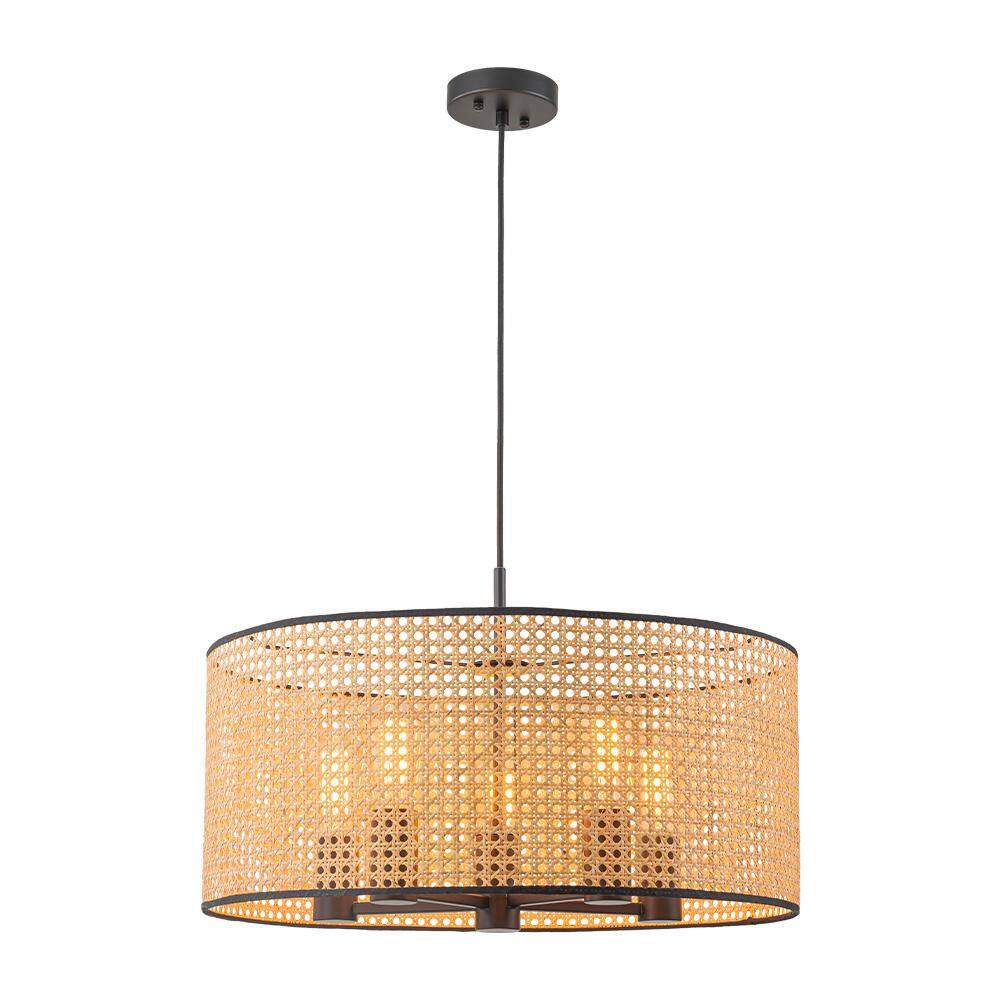 Haven 5-Light 23.6 in. W Matte Black Chandelier with Handwoven Bamboo Rattan Drum Shade for Living Room price history on PriceWatchPro