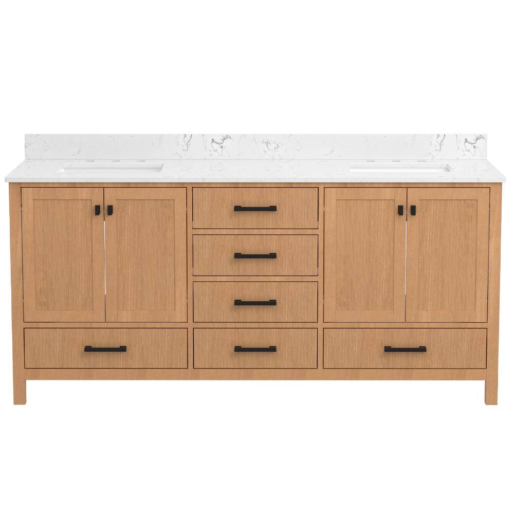 72 in. Freestanding Oak Bath Vanity with White Cultured Marble Top Assembled price history on PriceWatchPro