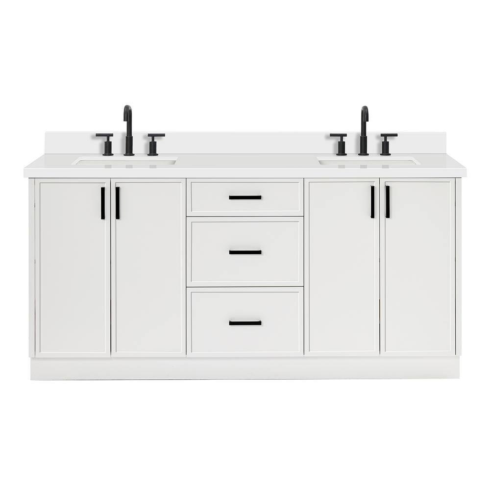 Kelly 73" White Wood Double Sink Vanity with Quartz Top