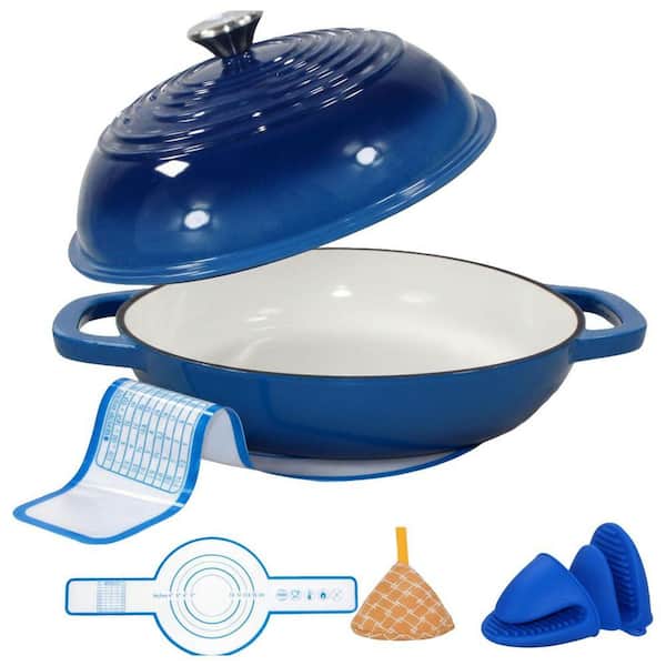 6 qt. Round Enameled Cast Iron Dutch Oven in Blue with Lid and Silicone Baking Mat Kit for Bread Baking