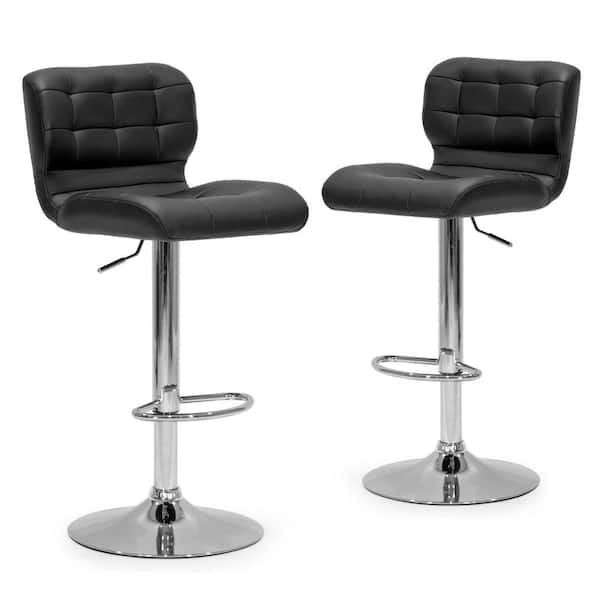 Set of 2 Adler Black Faux Leather 33.5 in. Adjustable Height Bar Stool