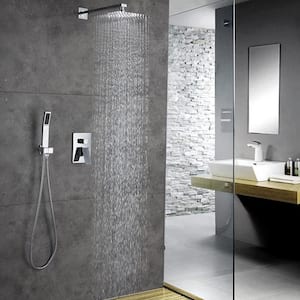 1-Spray 11.8 in. Square Temperature Control Hand Shower and Showerhead from Wall Combo Kit with Slide Bar in Chrome