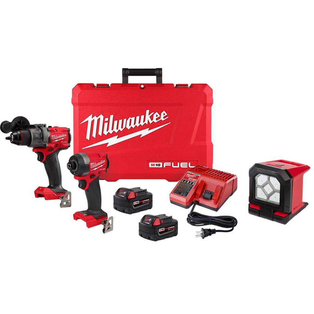 Milwaukee M18 FUEL 18-V Lithium Ion Brushless Cordless Combo Kit (2-Tool) with 2 Batteries, Charger LED Mounting Flood Light -  3697-22-2365