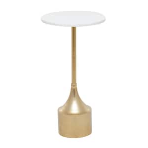 13 in. Gold Large Round Marble End Accent Table with Marble Top