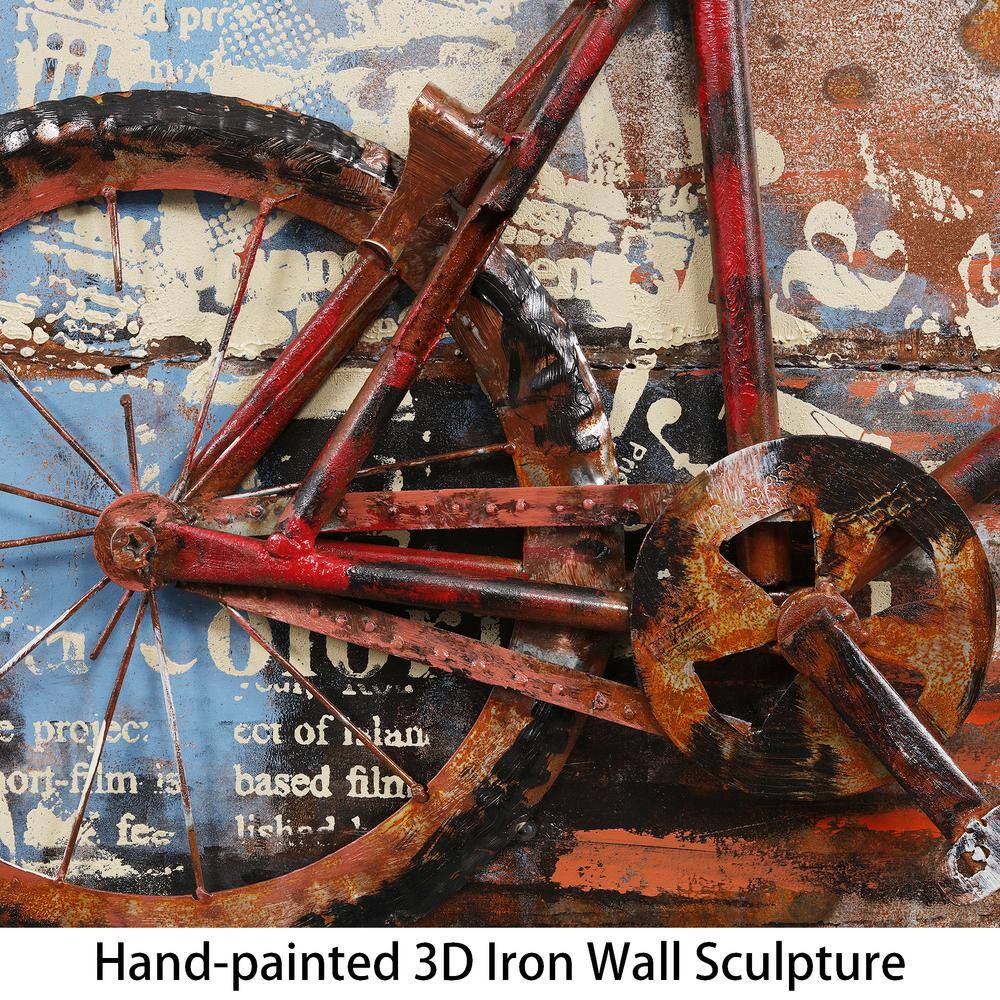 Primo Red Iron Bicycle Mixed Media Canvas Wall Art