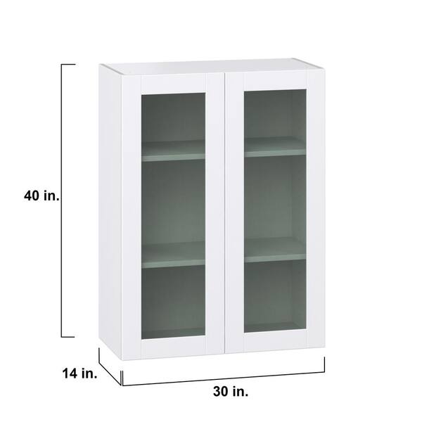 J COLLECTION 30 in. W x 40 in. H x 14 in. D Bright White Glass Assembled Wall Kitchen Cabinet with 2-Doors