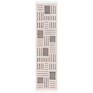 Kilim Ivory/Black 2 ft. x 9 ft. Striped Geometric Solid Color Runner Rug