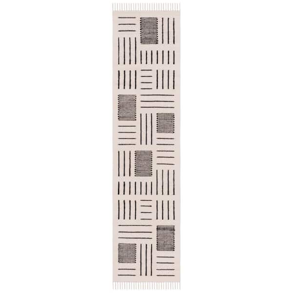 SAFAVIEH Kilim Ivory/Black 2 ft. x 9 ft. Striped Geometric Solid Color Runner Rug