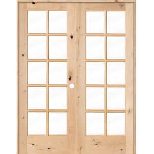 60 in. x 80 in. Rustic Knotty Alder 10-Lite Low-E Glass Left Handed Solid Core Wood Double Prehung Interior Door