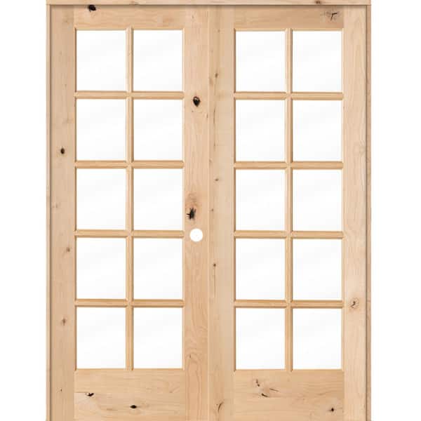 Krosswood Doors 60 in. x 80 in. Rustic Knotty Alder 10-Lite Low-E Glass Left Handed Solid Core Wood Double Prehung Interior Door