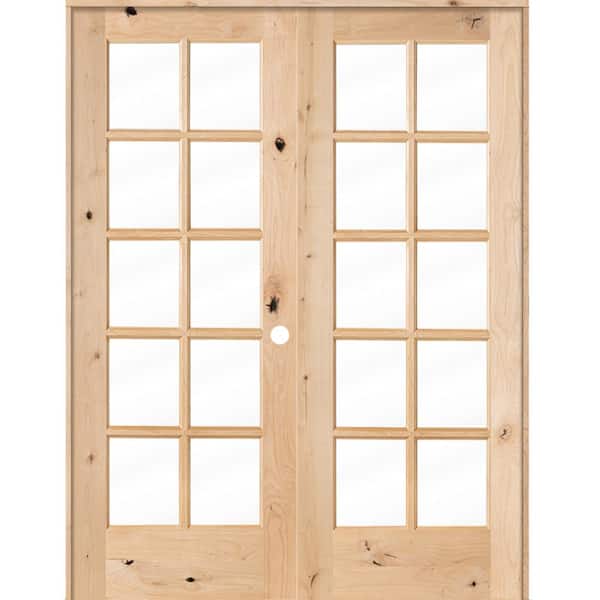 Krosswood Doors 64 in. x 80 in. Rustic Knotty Alder 10-Lite Low-E Glass Left Handed Solid Core Wood Double Prehung Interior Door
