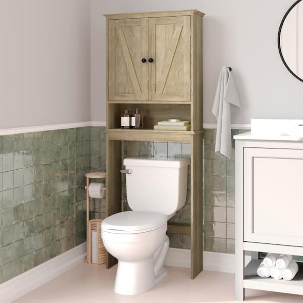 TAYLOR + LOGAN Dulcie 25 in. W x 66 in. H x 9 in. D Brown Over The Toilet Storage with Adjustable Shelves and Doors