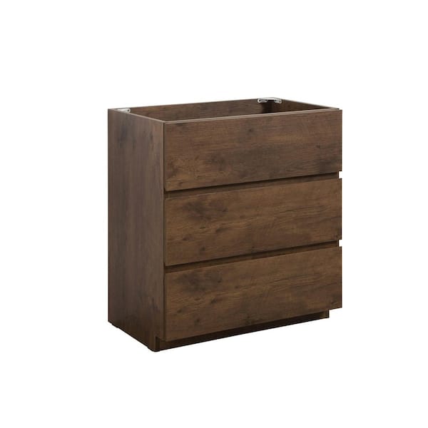 Miles 29.6 in. Single Freestanding Bath Vanity Cabinet without Top in Walnut with 3-Drawers, Assembled