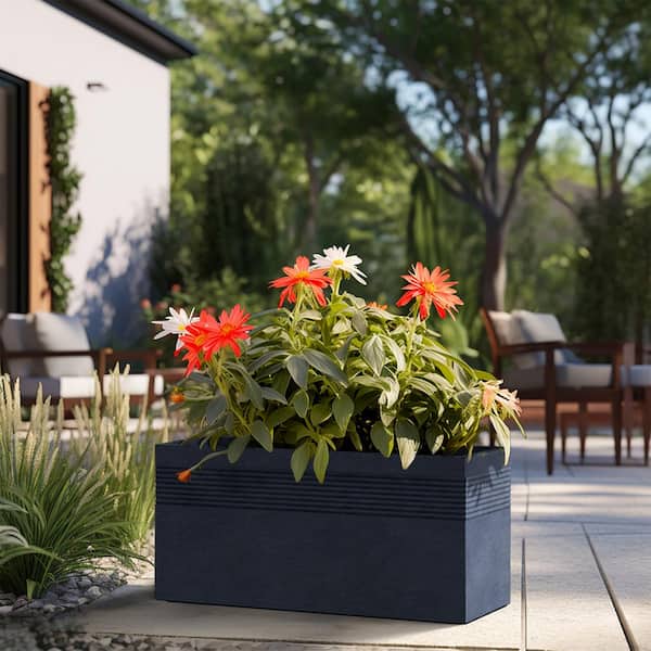 Sapcrete Modern 31.5 in. Length Large Tall Elongated Square Granite Gray Outdoor Cement Planter Plant Pots